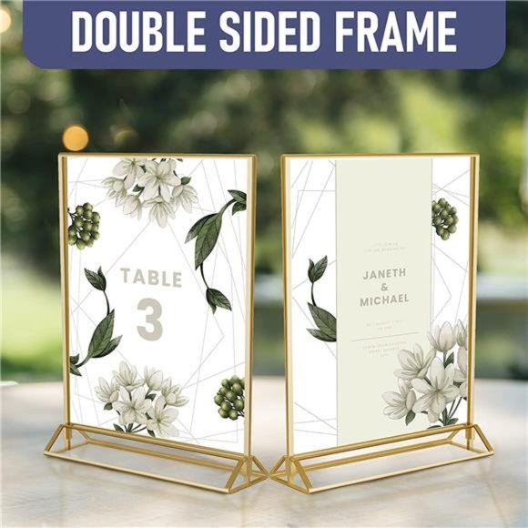 Gold Picture Frames Double Sided - 6 Pack - 4x6 Acrylic Gold Table Number Holder - Picture 4 of 6